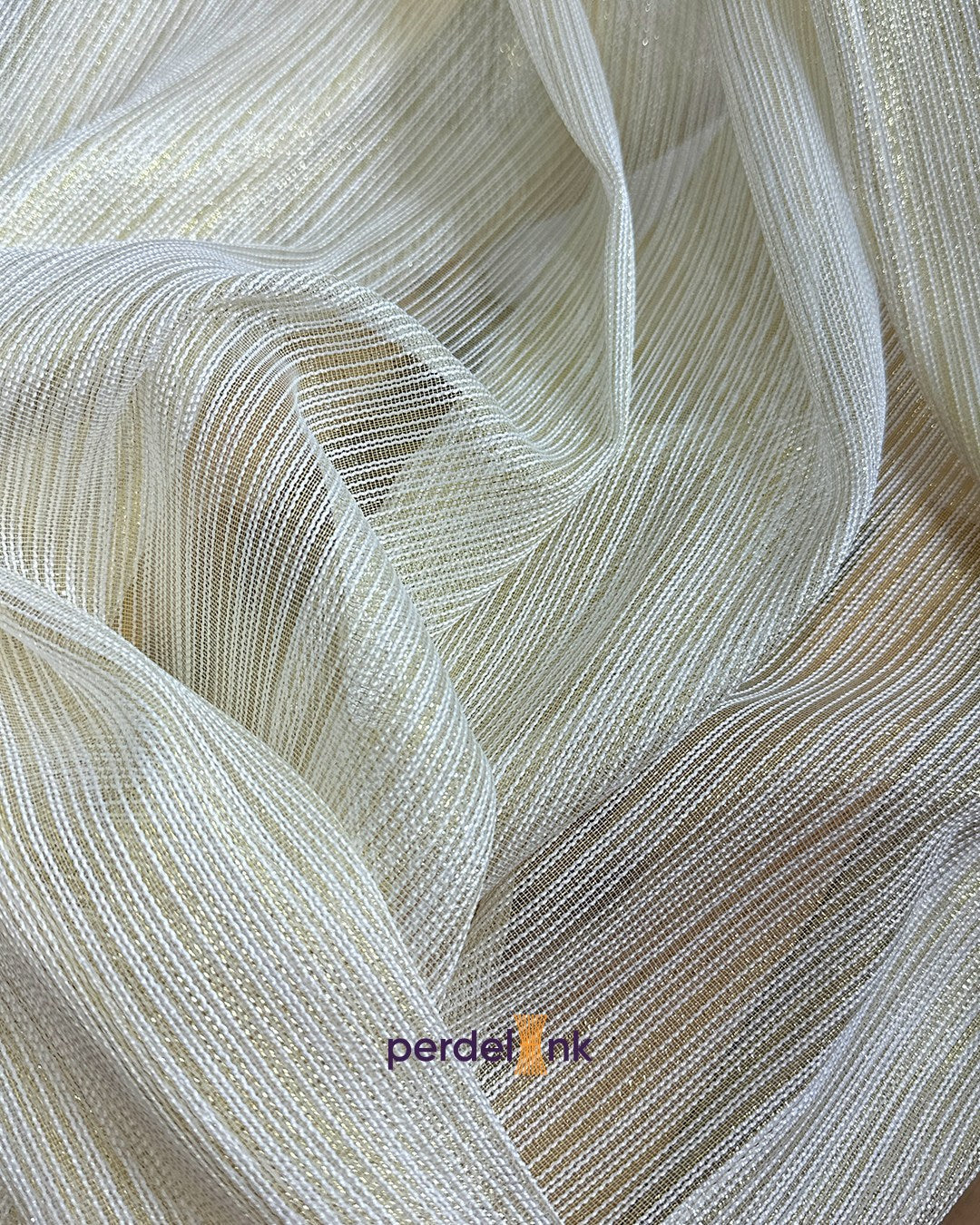 Altın Şeritli Tül Perde - 185x255cm - 185x255cm