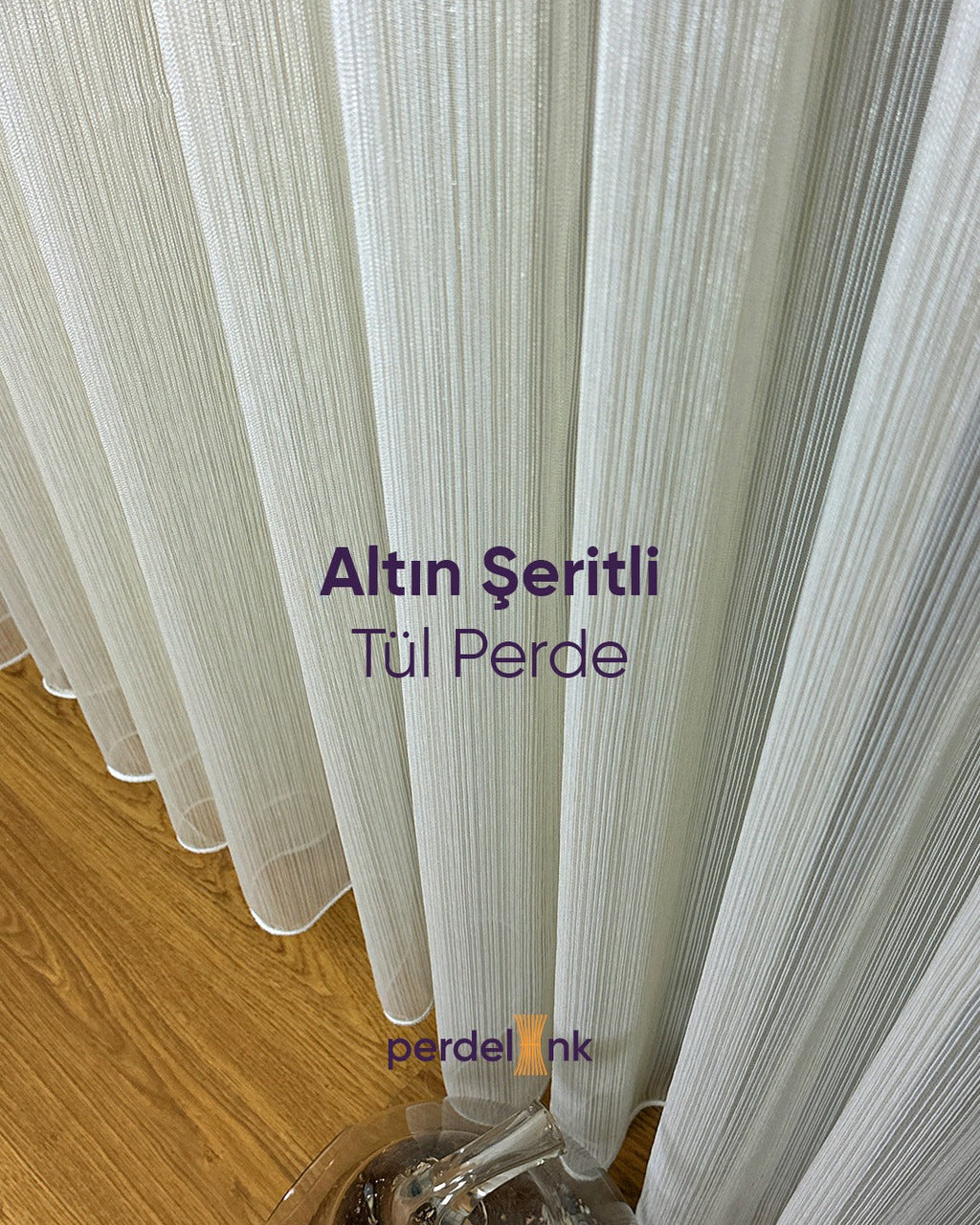 Altın Şeritli Tül Perde - 185x255cm - 185x255cm