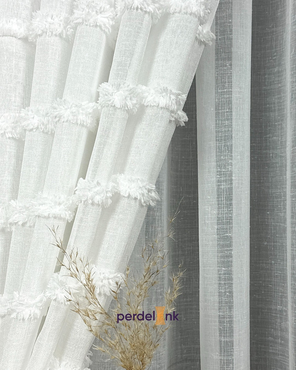 Çizgili Bohem Tül Perde