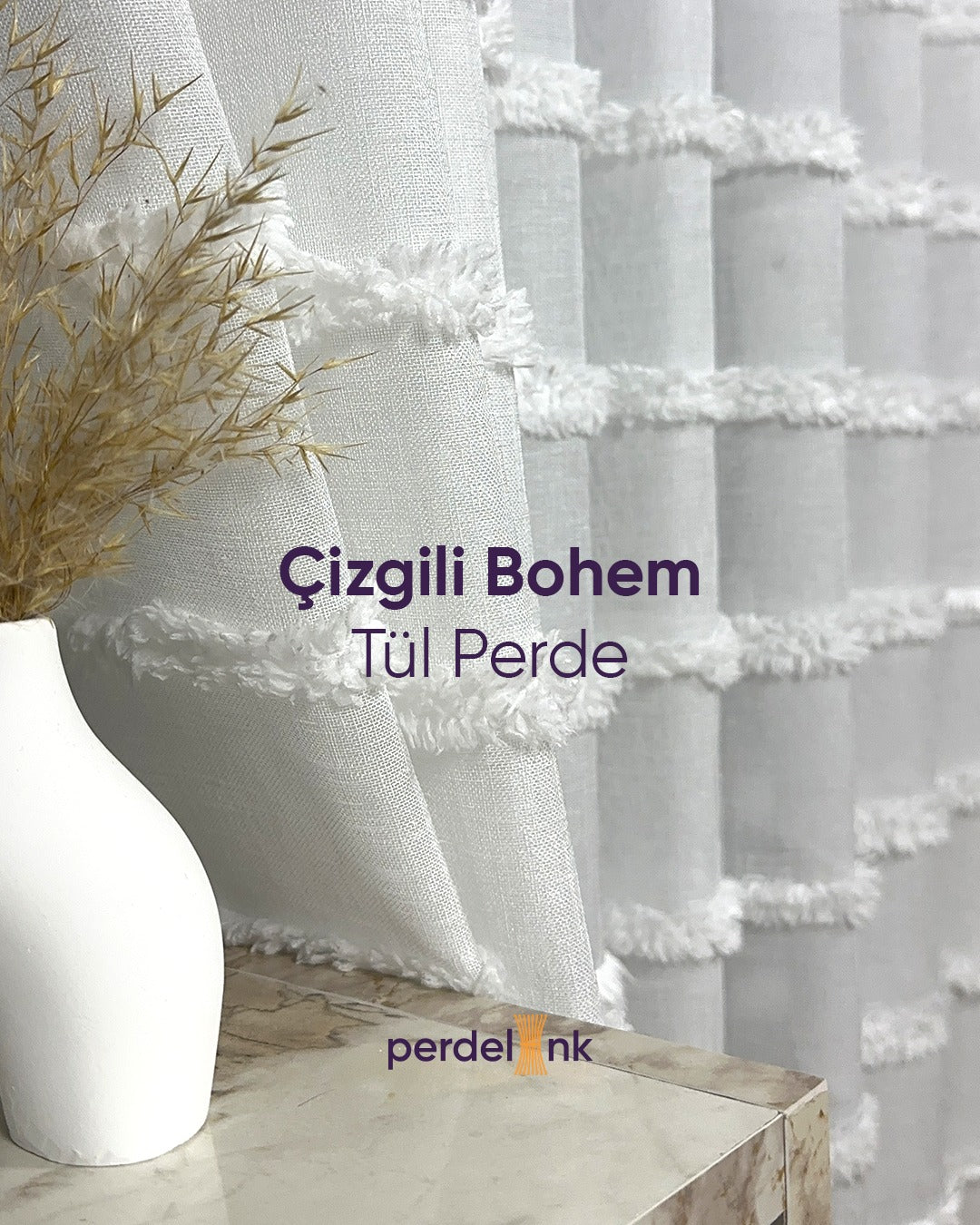 Çizgili Bohem Tül Perde - 250x250cm