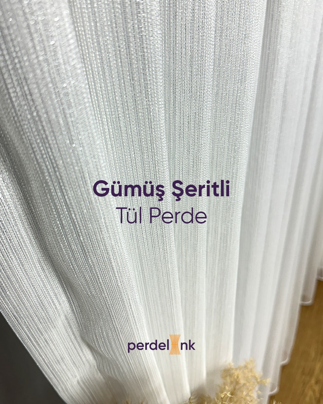 Gümüş Şeritli Tül Perde - 356x265cm