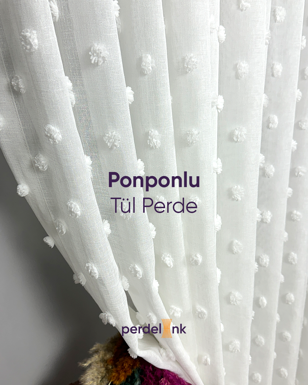 Ponponlu Tül Perde - 300x180cm